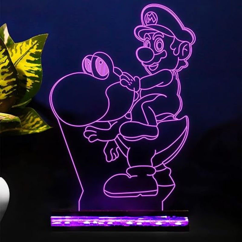 3D Illusion Mario Cartoon Night Lamp with 16 Color Changing Light with Remote Control Best Gift for Children Girls Boys Gift for Cartoon Lover