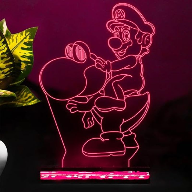 3D Illusion Mario Cartoon Night Lamp with 16 Color Changing Light with Remote Control Best Gift for Children Girls Boys Gift for Cartoon Lover