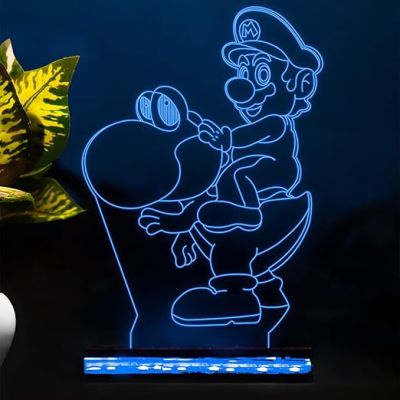 3D Illusion Mario Cartoon Night Lamp with 16 Color Changing Light with Remote Control Best Gift for Children Girls Boys Gift for Cartoon Lover