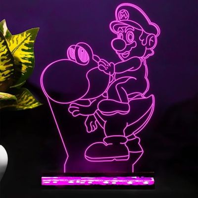3D Illusion Mario Cartoon Night Lamp with 16 Color Changing Light with Remote Control Best Gift for Children Girls Boys Gift for Cartoon Lover
