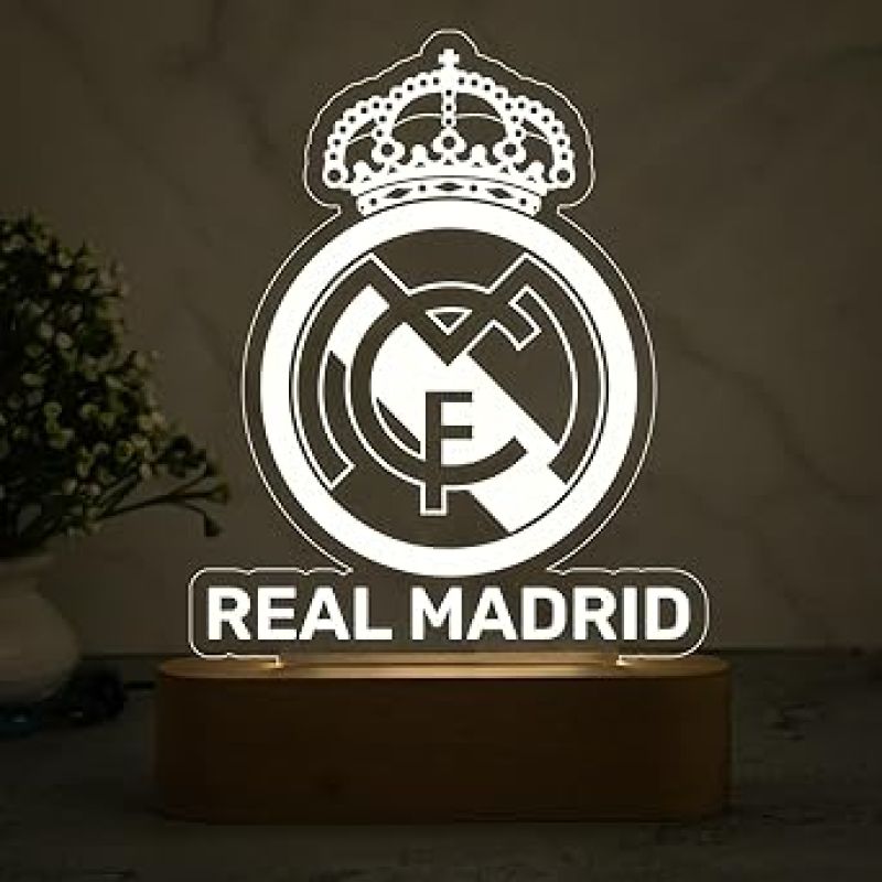 3D Illusion Real Madrid Desk Table Lamp with Warm White Light Bedside Table Lamp  Birthday Gift for Football Player