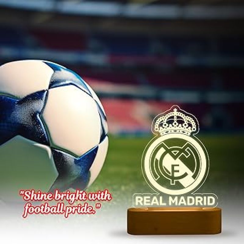 3D Illusion Real Madrid Desk Table Lamp with Warm White Light Bedside Table Lamp  Birthday Gift for Football Player