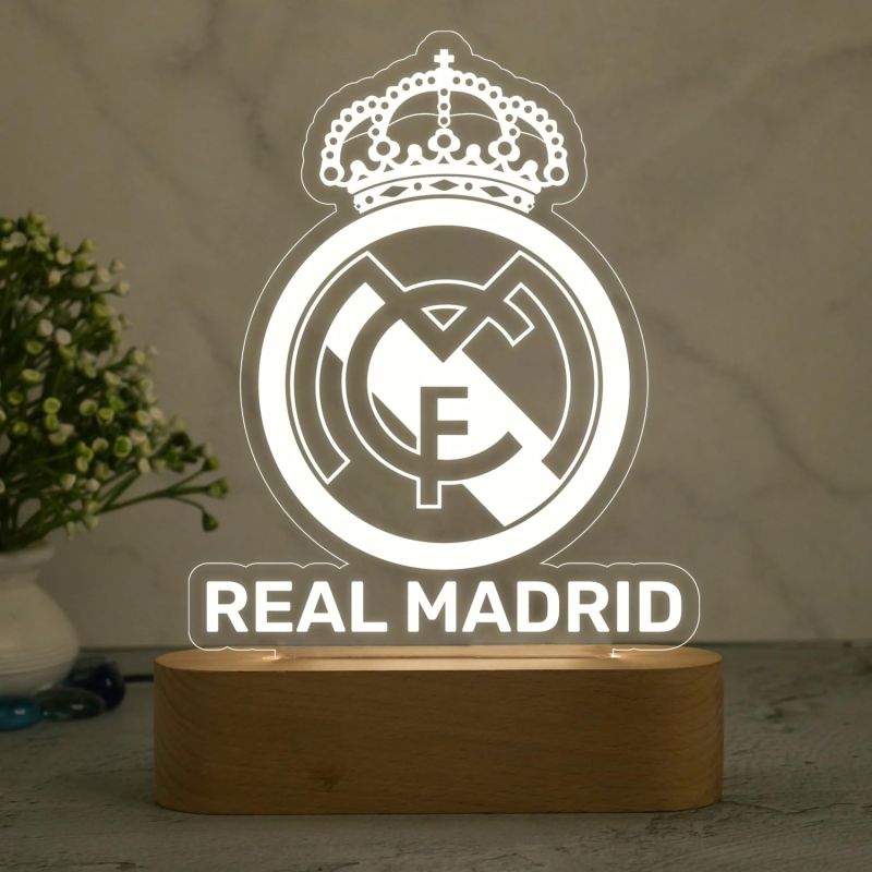 3D Illusion Real Madrid Desk Table Lamp with Warm White Light Bedside Table Lamp  Birthday Gift for Football Player