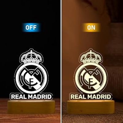 3D Illusion Real Madrid Desk Table Lamp with Warm White Light Bedside Table Lamp  Birthday Gift for Football Player