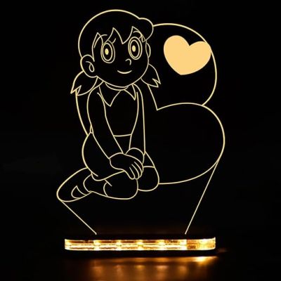3D Illusion Suzuka Cartoon Night Lamp with Warm White Light with Wooden Base Best Gift for Children Girls Boys Gift for Cartoon Lover