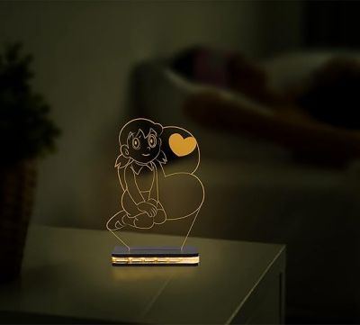 3D Illusion Suzuka Cartoon Night Lamp with Warm White Light with Wooden Base Best Gift for Children Girls Boys Gift for Cartoon Lover