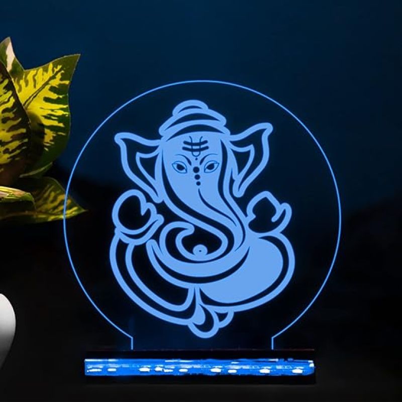 3D Illusion Night Light Lord Ganesha Lamp with 16 Color Changing Light with Remote Control Best Gift Idea Diwali for Friends & Family Home Office Bedroom Decor Wooden Base
