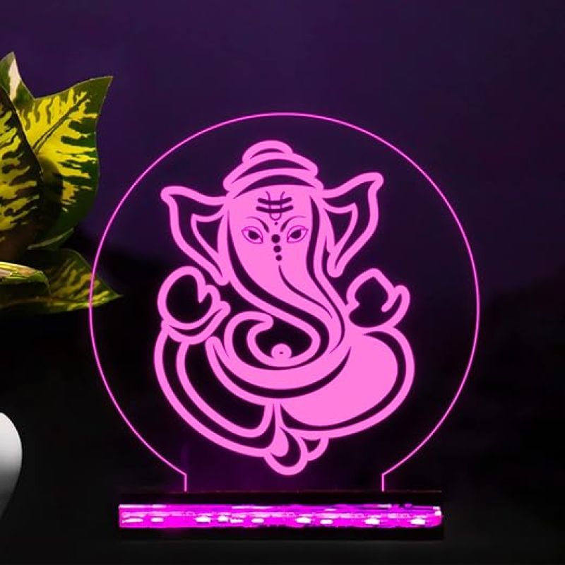 3D Illusion Night Light Lord Ganesha Lamp with 16 Color Changing Light with Remote Control Best Gift Idea Diwali for Friends & Family Home Office Bedroom Decor Wooden Base