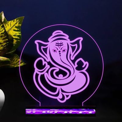 3D Illusion Night Light Lord Ganesha Lamp with 16 Color Changing Light with Remote Control Best Gift Idea Diwali for Friends & Family Home Office Bedroom Decor Wooden Base