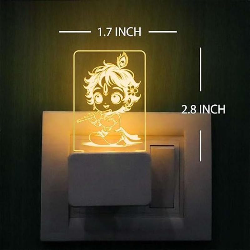 3D Illusion Cute Lord Krishna Plug Night Lamp with Warm White Light  Lamp for Kids Room  Pooja Room Decor Light  Blessing Gift Lamp  Festival Gift  Bedroom Decor Lamp