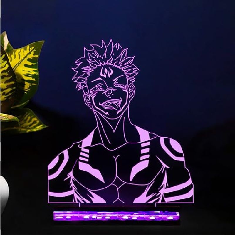3D Illusion Jujutsu Kaisen Anime Led Night lamp for Bedroom Decor Night lamp 16 Color Changing Light With Remote Gift for Birthday (Wooden Base)