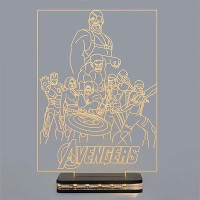 3D Avengers Group Night lamp with Warm White Light Wooden Base Gift for Kid & Anime Lover