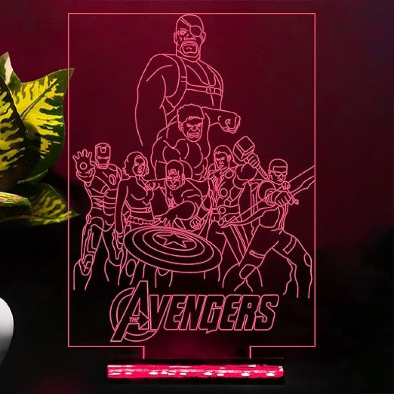 3D Illusion Avengers Group Night lamp  16 Color Changing Light with Remote Control Wooden Base Gift for Kid & Anime Lover Desk Table lamp Gift for Birthday
