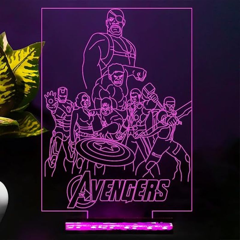 3D Illusion Avengers Group Night lamp  16 Color Changing Light with Remote Control Wooden Base Gift for Kid & Anime Lover Desk Table lamp Gift for Birthday