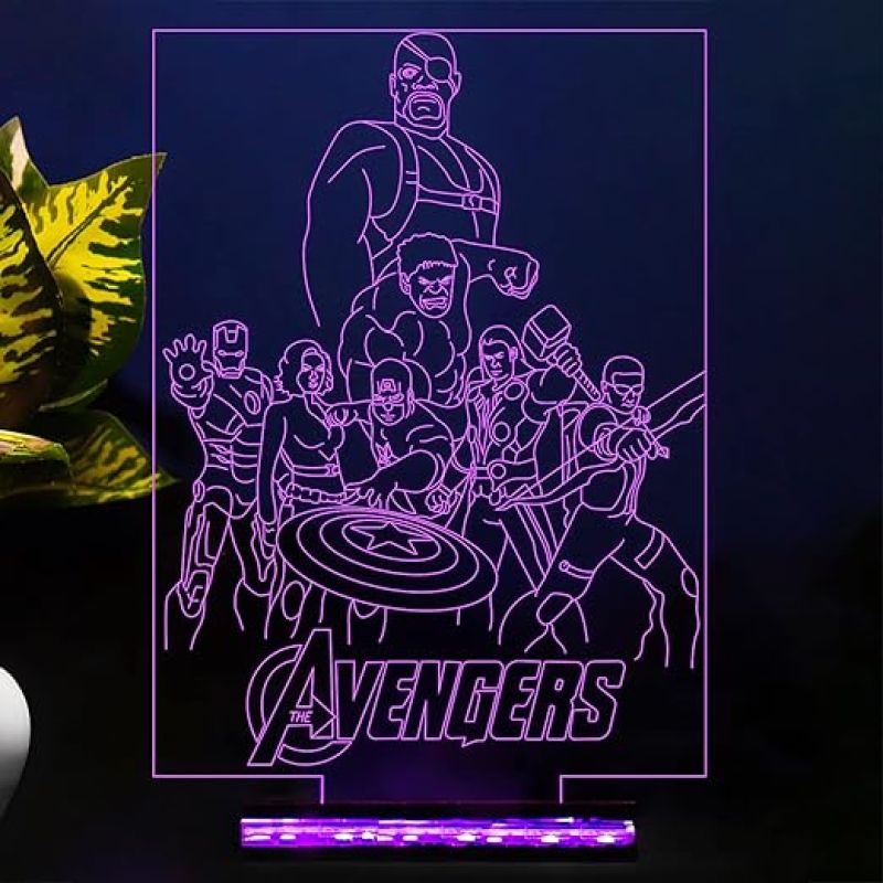 3D Illusion Avengers Group Night lamp  16 Color Changing Light with Remote Control Wooden Base Gift for Kid & Anime Lover Desk Table lamp Gift for Birthday