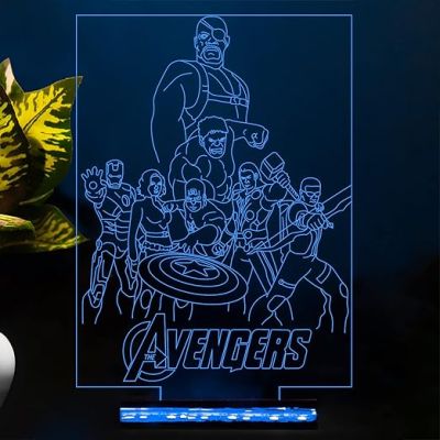 3D Illusion Avengers Group Night lamp  16 Color Changing Light with Remote Control Wooden Base Gift for Kid & Anime Lover Desk Table lamp Gift for Birthday