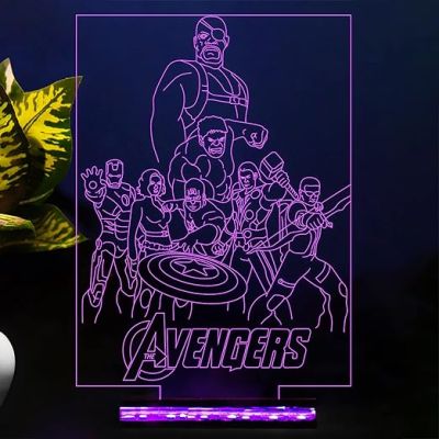 3D Illusion Avengers Group Night lamp  16 Color Changing Light with Remote Control Wooden Base Gift for Kid & Anime Lover Desk Table lamp Gift for Birthday