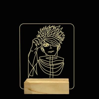 Saturogojo Anime Night Lamp with Warm White  Gift for Anime Lover Birthday Gift for Kids Wooden Base Table Lamp