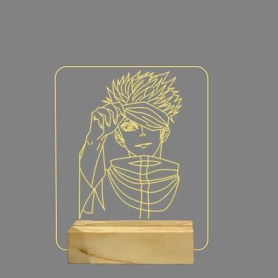 Saturogojo Anime Night Lamp with Warm White  Gift for Anime Lover Birthday Gift for Kids Wooden Base Table Lamp