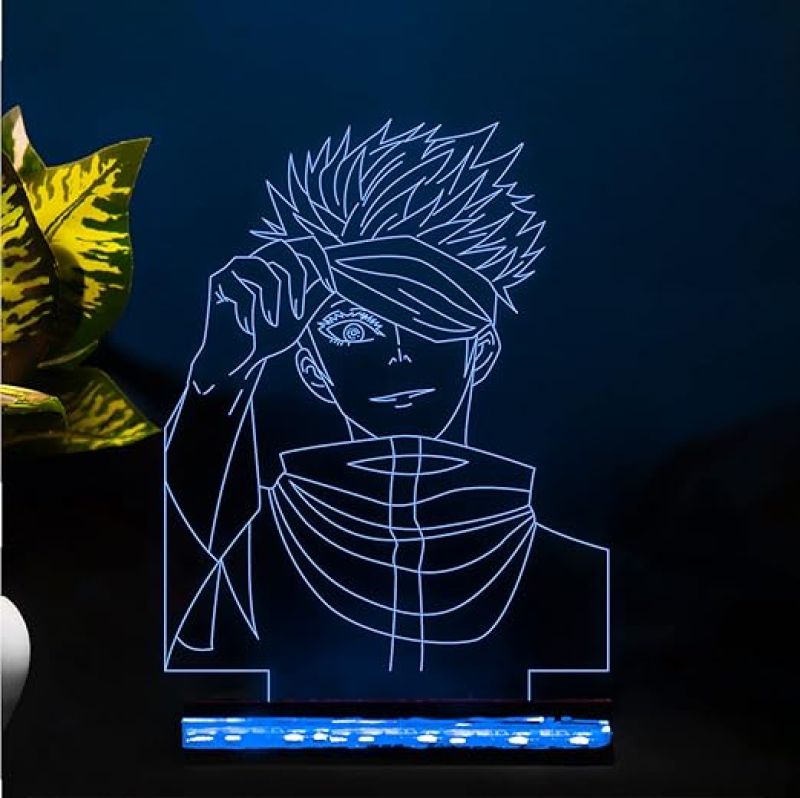 3D Illusion Saturogojo Anime Night Lamp with 16 Color Changing Light with Remote Gift for Anime Lover Birthday Gift for Kids Wooden Base Table Lamp