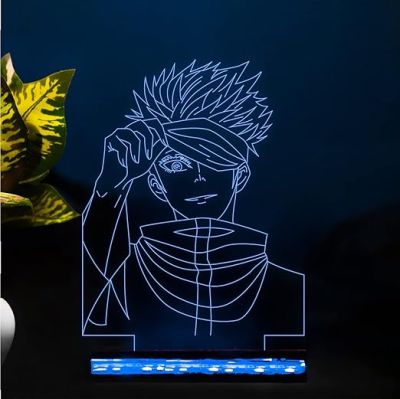 3D Illusion Saturogojo Anime Night Lamp with 16 Color Changing Light with Remote Gift for Anime Lover Birthday Gift for Kids Wooden Base Table Lamp