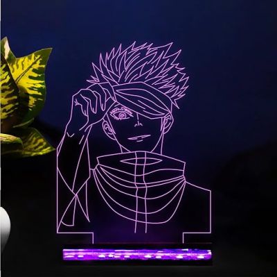 3D Illusion Saturogojo Anime Night Lamp with 16 Color Changing Light with Remote Gift for Anime Lover Birthday Gift for Kids Wooden Base Table Lamp