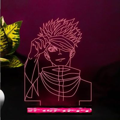 3D Illusion Saturogojo Anime Night Lamp with 16 Color Changing Light with Remote Gift for Anime Lover Birthday Gift for Kids Wooden Base Table Lamp