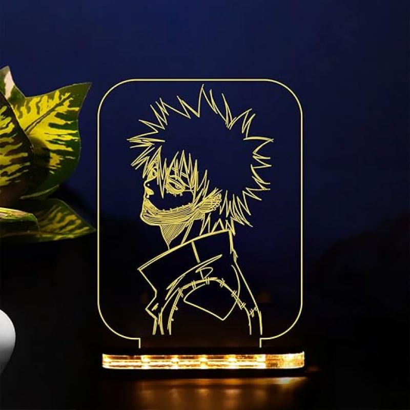 3D Illusion Dabi My Hero Academia Action Figure Night Light with Warm White Color Bedroom Decor Gift for Anime Lover Wooden Base Lamp