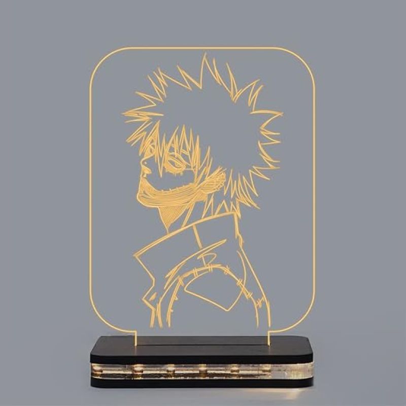 3D Illusion Dabi My Hero Academia Action Figure Night Light with Warm White Color Bedroom Decor Gift for Anime Lover Wooden Base Lamp