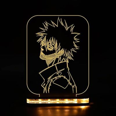 3D Illusion Dabi My Hero Academia Action Figure Night Light with Warm White Color Bedroom Decor Gift for Anime Lover Wooden Base Lamp