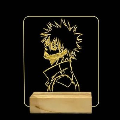 3D Illusion Dabi My Hero Academia Night Light with Warm White Color & Wooden Base Bedroom Decor Gift for Anime Lover