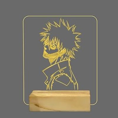 3D Illusion Dabi My Hero Academia Night Light with Warm White Color & Wooden Base Bedroom Decor Gift for Anime Lover
