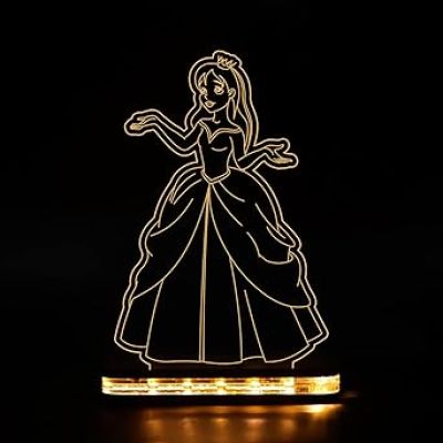 3D Illusion Princess Night Lamp with Warm White Light Gift for Children Girls Boys Home décor Light  Wooden Base Lamp