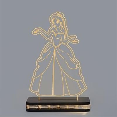 3D Illusion Princess Night Lamp with Warm White Light Gift for Children Girls Boys Home décor Light  Wooden Base Lamp