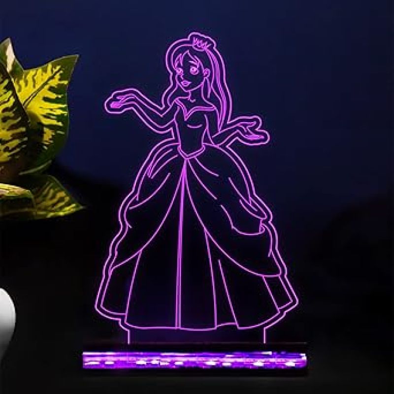 3D Illusion Princess Night Lamp with 16 Color Changing Light with Remote Control Gift for Children Girls Boys Home décor Light Wooden Base Lamp