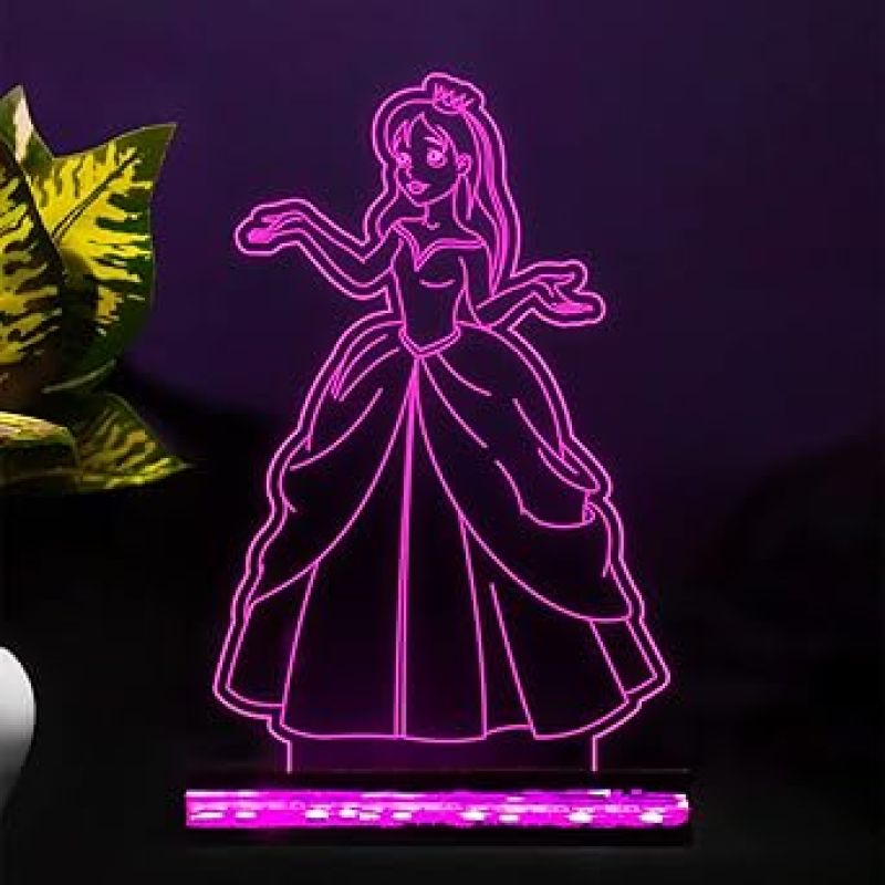 3D Illusion Princess Night Lamp with 16 Color Changing Light with Remote Control Gift for Children Girls Boys Home décor Light Wooden Base Lamp