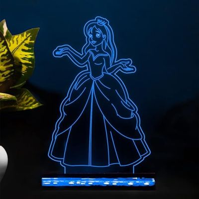 3D Illusion Princess Night Lamp with 16 Color Changing Light with Remote Control Gift for Children Girls Boys Home décor Light Wooden Base Lamp
