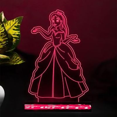 3D Illusion Princess Night Lamp with 16 Color Changing Light with Remote Control Gift for Children Girls Boys Home décor Light Wooden Base Lamp
