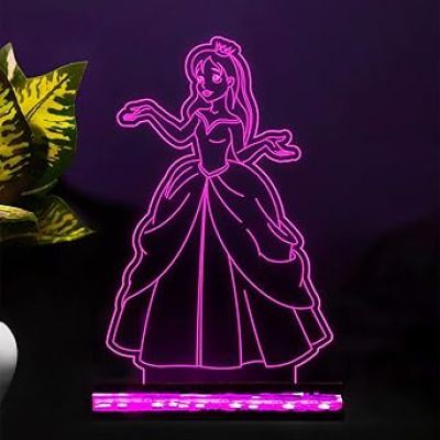 3D Illusion Princess Night Lamp with 16 Color Changing Light with Remote Control Gift for Children Girls Boys Home décor Light Wooden Base Lamp