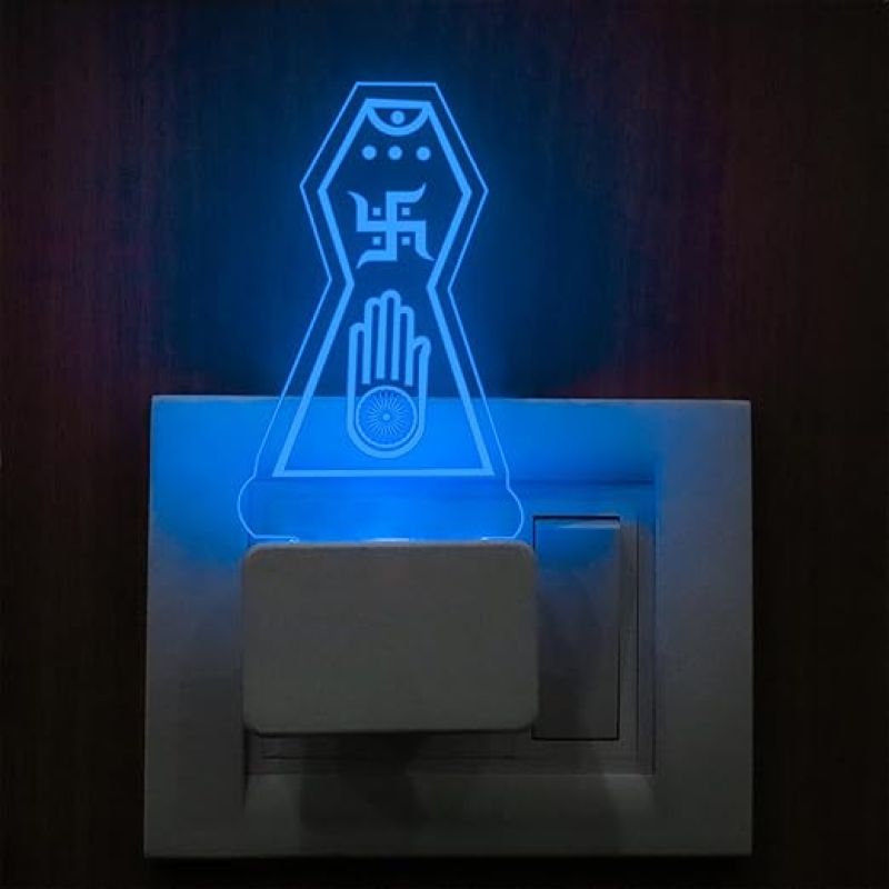 3D Illusion Jain Symbol Plug Night Lamp with 7 Color Changing Light Home & Office Decor Light
