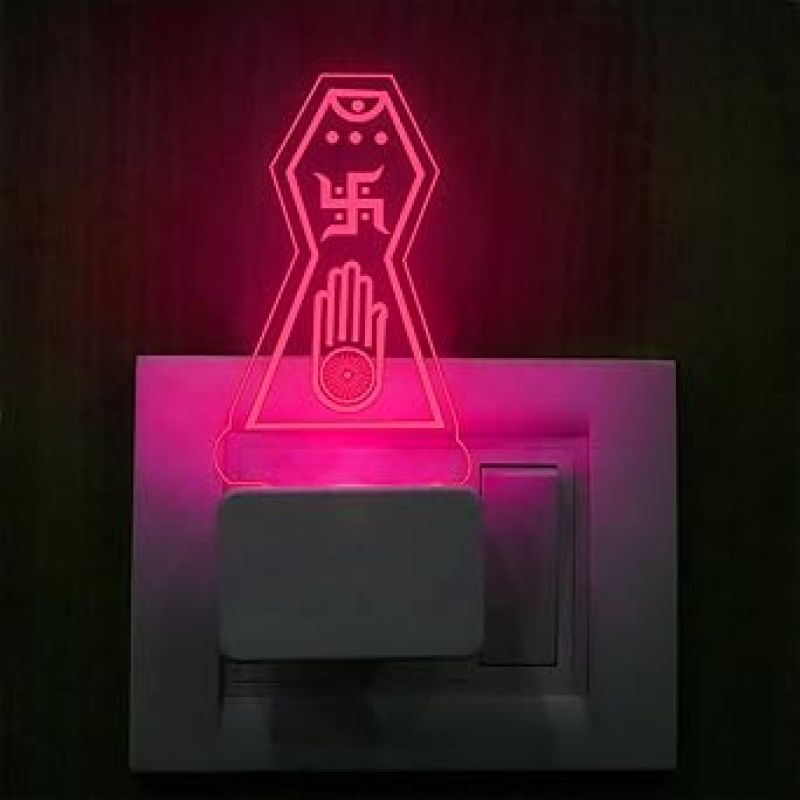 3D Illusion Jain Symbol Plug Night Lamp with 7 Color Changing Light Home & Office Decor Light