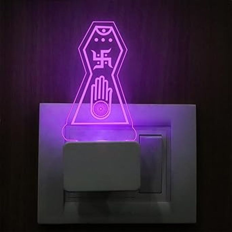 3D Illusion Jain Symbol Plug Night Lamp with 7 Color Changing Light Home & Office Decor Light