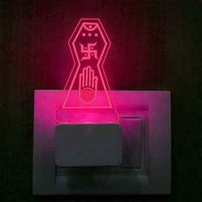 3D Illusion Jain Symbol Plug Night Lamp with 7 Color Changing Light Home & Office Decor Light