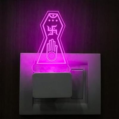 3D Illusion Jain Symbol Plug Night Lamp with 7 Color Changing Light Home & Office Decor Light