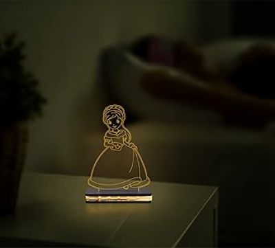 3D Illusion Nice Dream Princess Night Light with Warm White Gifts for Children Girls Wooden Base Lamp