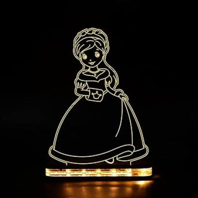 3D Illusion Nice Dream Princess Night Light with Warm White Gifts for Children Girls Wooden Base Lamp