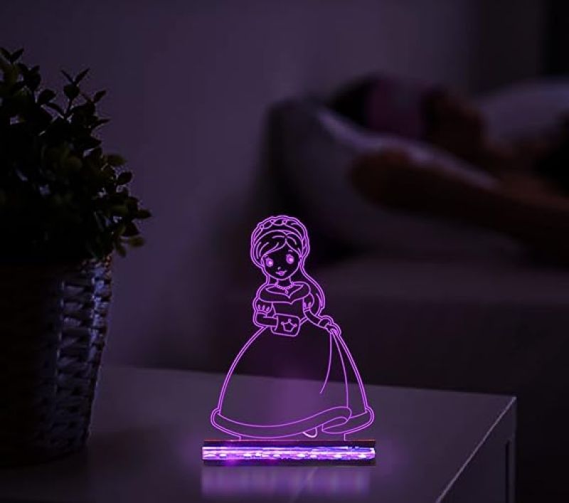 3D Illusion Nice Dream Princess Night Light with 16 Colors Changing with Remote Control Gifts for Children Girls Wooden Base Lamp