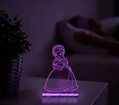 3D Illusion Nice Dream Princess Night Light with 16 Colors Changing with Remote Control Gifts for Children Girls Wooden Base Lamp