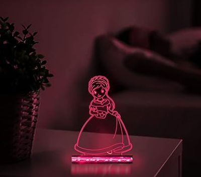 3D Illusion Nice Dream Princess Night Light with 16 Colors Changing with Remote Control Gifts for Children Girls Wooden Base Lamp
