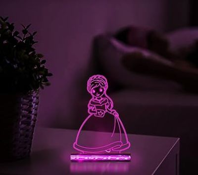 3D Illusion Nice Dream Princess Night Light with 16 Colors Changing with Remote Control Gifts for Children Girls Wooden Base Lamp